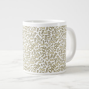 Birthday 100 Gold/White Random Number Pattern Large Coffee Mug