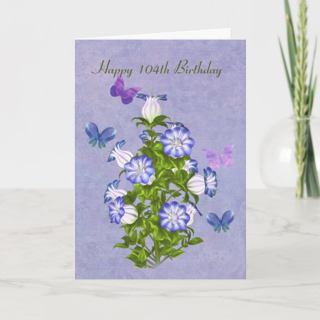 Birthday, 104th, Butterflies and Bell Flowers Card (Front)