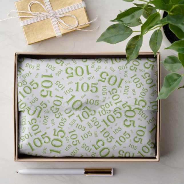 Birthday 105th Green/White Random Number Pattern Tissue Paper (Gift)
