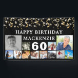 Birthday 12 Photo Black Gold Confetti Any Year Banner<br><div class="desc">Celebrate any age birthday for him or her with a fun photo collage banner sign featuring 12 square pictures of photo memories through the years and personalized with your custom text and their age. The design features gold confetti, streamers and lights against an editable black background. CHANGES: The background colour...</div>