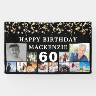 Birthday 12 Photo Black Gold Confetti Any Year Banner