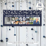 Birthday 12 Photo Collage Blue Silver Confetti Banner<br><div class="desc">Celebrate any age birthday for him or her with a fun photo collage banner sign featuring 12 square pictures of photo memories through the years and personalized with your custom text and their age. The design features silver streamers and confetti and white lights against your choice of background colour (shown...</div>
