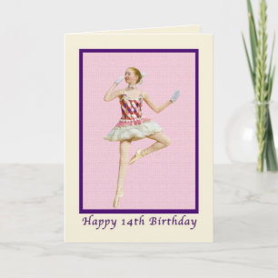 Birthday, 14th, Ballerina in Pink and White Card