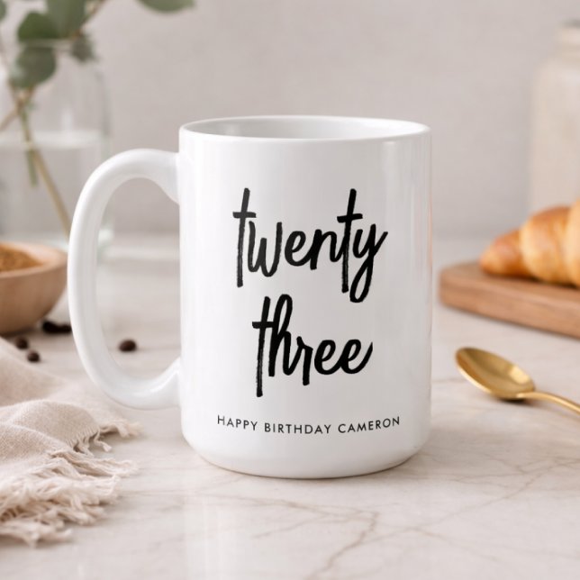 Birthday 15oz Mug | Personalized Age Modern Script (Creator Uploaded)