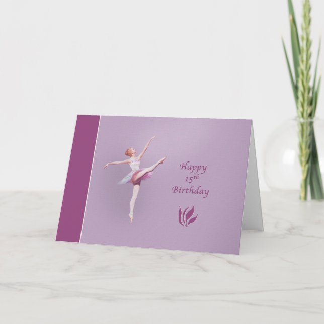 Birthday, 15th, Ballerina in Pink and Lavender Card (Front)