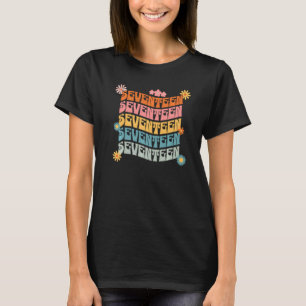 Birthday 17 Year Old Girl Retro 70s Style Flowers  T-Shirt