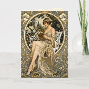 Birthday 1920s Woman Reading in Garden Card