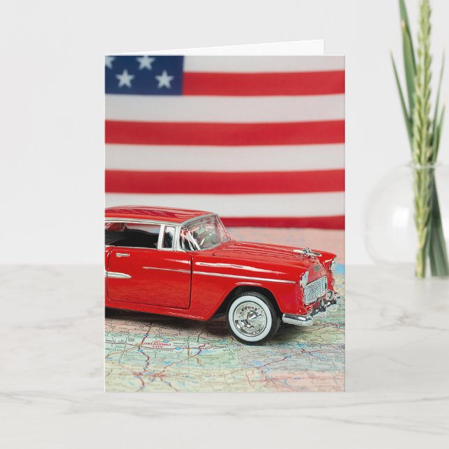Birthday 1955 Chevy Car On Road Map Card (Front)