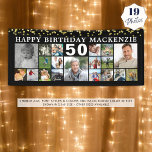 Birthday 19 Photo Collage Black Gold Confetti Banner<br><div class="desc">Celebrate any age birthday for him or her with a fun photo collage banner sign featuring 19 square pictures of photo memories through the years and personalized with your custom text and their age. The design features gold confetti and your custom text in your choice of colours (shown in white...</div>