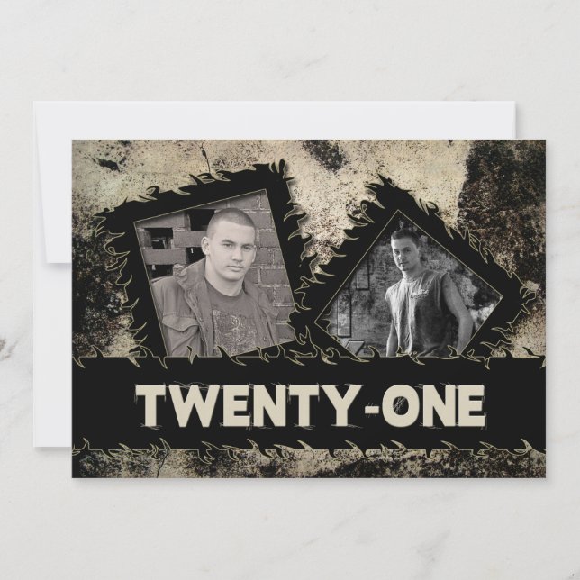 BIRTHDAY 21ST INVITATION - GRUNGE - TWO PHOTOS (Front)