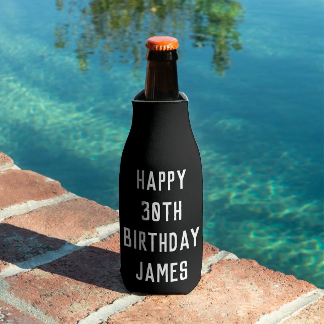 Birthday 30th Elegant Black Modern Favours Bottle Cooler (In Situ Pool)