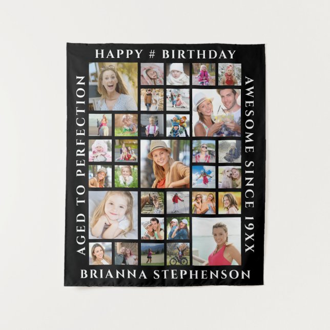 Birthday 33 Photo Collage Personalized Your Colour Tapestry (Front)