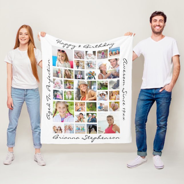 Birthday 33 Photo Collage Sayings Personalized Fleece Blanket (In Situ)