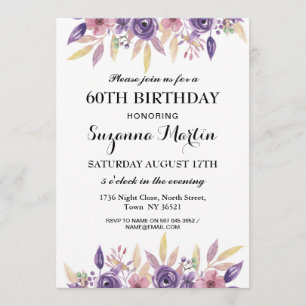 Birthday 40th 60th Lavender Floral Vintage Invite