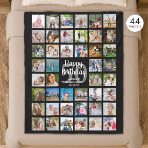 Birthday 44 Photo Collage Any Age Name Date Fleece Blanket