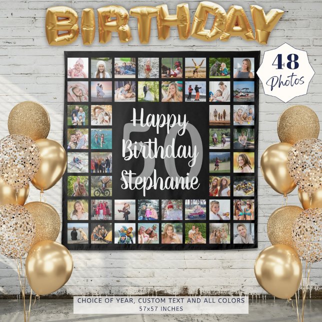 Birthday 48 Photo Collage Personalized Tapestry (Creator Uploaded)