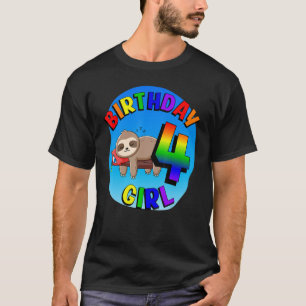 Birthday 4 Girl Cute Baby Sloth Rainbow Colour 4th T-Shirt