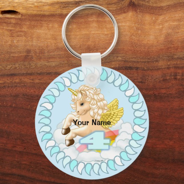 Birthday 4 Unicorn custom keychain (Front)