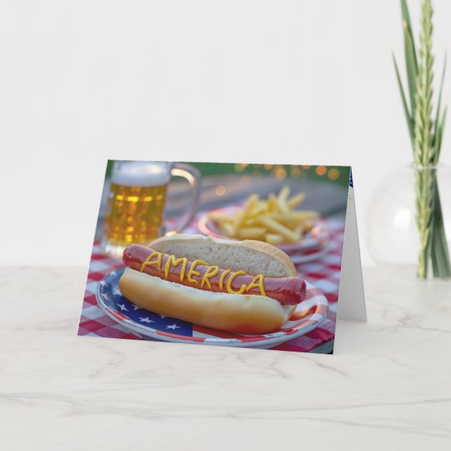 Birthday 4th of July Hot Dog With Beer Card (Front)