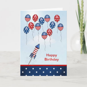 Birthday 4th of July. Stars, stripes, balloons Card