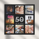 Birthday 50 custom photo collage black monogram faux canvas print<br><div class="desc">A unique 50th (or any age) birthday gift or keepsake, celebrating her life with a collage of 8 of your photos. Add images of her family, friends, pets, hobbies or dream travel destination. Personalize and add a name, age 50 and a date. White and grey coloured letters. A chic black...</div>