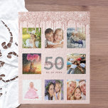 Birthday 50 glitter drips photo rose gold pink jigsaw puzzle<br><div class="desc">A glamourous and unique 50th (or any age) birthday gift or keepsake, celebrating her life with a collage of 8 of your photos. Personalize and add a name, age 50 and a date. Grey and dark rose gold coloured letters. Elegant and trendy blush pink background colour. Decorated with rose gold...</div>