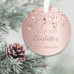 Birthday 50 rose gold stars name ornament<br><div class="desc">For a girly 50th (or any age) birthday. A faux rose gold metallic looking background with an elegant rose gold, copper colored dripping shining stars. Personalize and add a name, date and age 50. The name is written in dark rose gold with a large modern hand lettered style script. Can...</div>