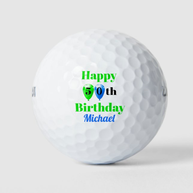 Birthday 50th Balloons Add Golfer Name Golf Balls (Front)