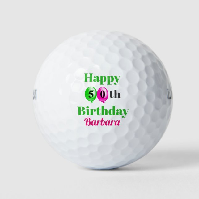 Birthday 50th Balloons Add Golfer Name Golf Balls (Front)