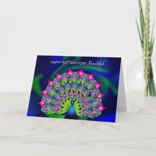Birthday 50th Beautiful Colourful Peacock Card