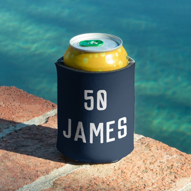 Birthday 50th Elegant Navy Blue Stylish Favours Can Cooler (In Situ Pool)