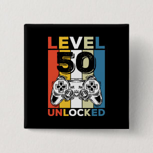 Birthday 50th Level Unlocked 50 Gaming Vintage 2 Inch Square Button