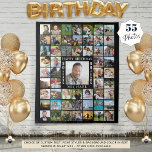 Birthday 55 Photo Collage Backdrop Tapestry<br><div class="desc">Create a custom colour birthday party backdrop with a photo memories display utilizing this easy-to-upload photo collage template with 55 square photos of him or her through the years to celebrate any age birthday. The sample show HAPPY BIRTHDAY NAME and their age in editable white on black. TAPESTRY OPTIONS: The...</div>