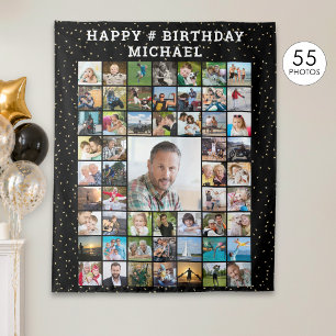 Birthday 55 Photo Collage Confetti Custom Colour Tapestry