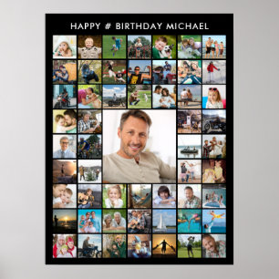 Birthday 55 Photo Collage Custom Any Age Poster