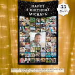 Birthday 55 Photo Collage Custom Text and Colour Banner<br><div class="desc">Celebrate any age birthday with a personalized photo memories banner sign in your choice of colours and font styles utilizing this easy-to-upload photo collage template with 55 square pictures of him or her through the years accented with gold confetti. The sample shows HAPPY # BIRTHDAY NAME in white text on...</div>