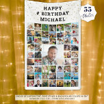 Birthday 55 Photo Collage Gold Confetti Banner<br><div class="desc">Celebrate any age birthday with a personalized photo memories banner sign in your choice of colours and font styles utilizing this easy-to-upload photo collage template with 55 square pictures of him or her through the years accented with gold confetti. The sample shows HAPPY # BIRTHDAY NAME in black text on...</div>