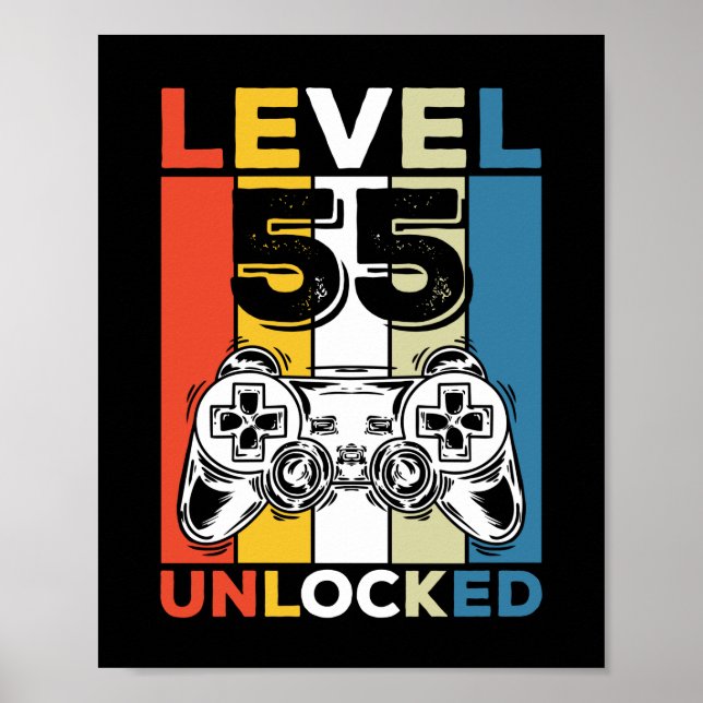 Birthday 55th Level Unlocked 55 Gaming Vintage Poster (Front)