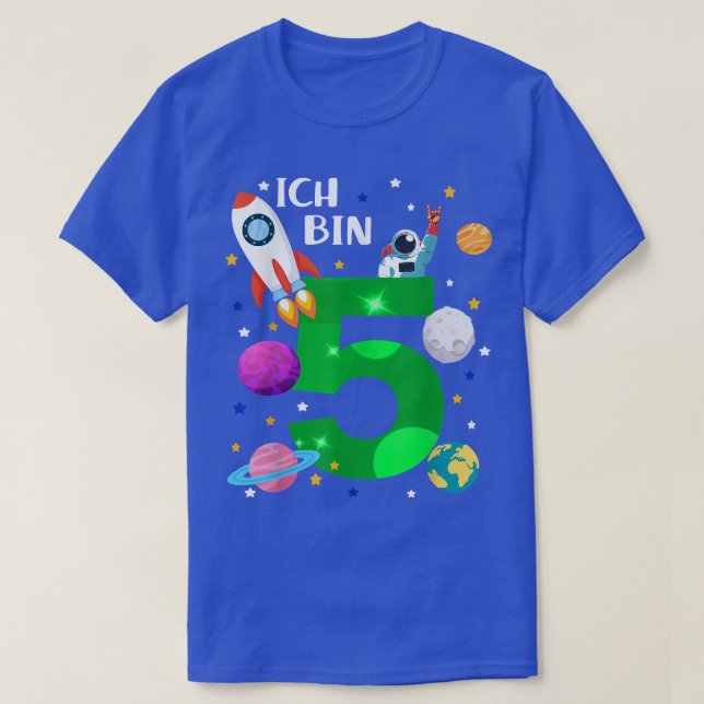 Birthday 5 years rocket, planets, stars, astronaut T-Shirt (Design Front)