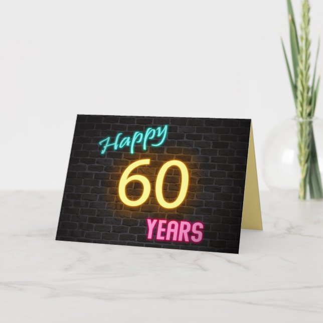 Birthday 60 neon sign on brick card (Front)