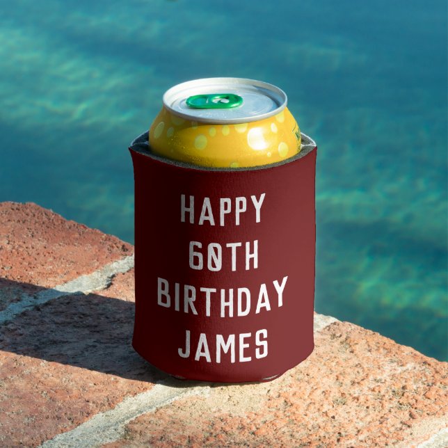 Birthday 60th Elegant Burgundy Dad Stylish Can Cooler (In Situ Pool)