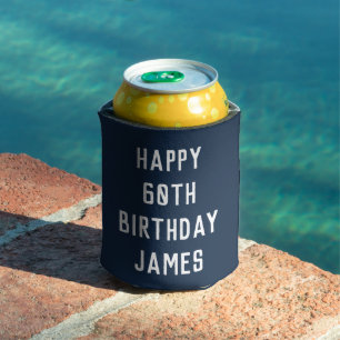 Birthday 60th Elegant Navy Blue Dad Stylish Can Cooler
