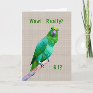 Birthday, 61st, Green Macaw Parrot on a Limb Card
