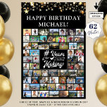 Birthday 62 Photo Collage # Years in the Making Poster<br><div class="desc">Celebrate any age birthday for him or her with a photo memories display poster print utilizing this easy-to-upload photo collage template with 62 square and rectangle pictures through the years in your choice of colours. The design features gold stars and lights, your personalized title at the top and a retro...</div>