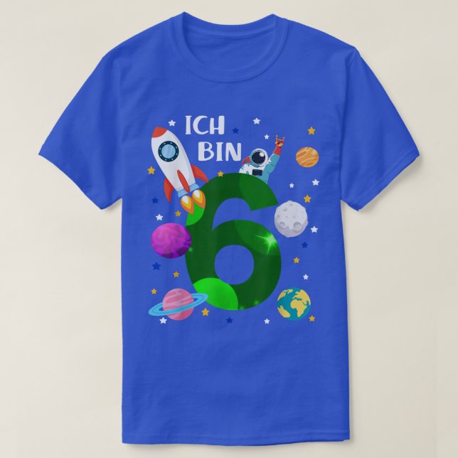 Birthday 6 years rocket, planets, stars, astronaut T-Shirt (Design Front)