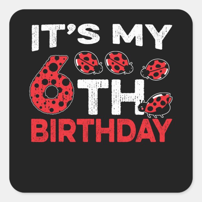 Birthday 6th Birthday Sweet Cute Ladybug Square Sticker (Front)