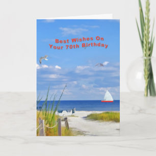Birthday, 70th, Beach and Ocean View Card