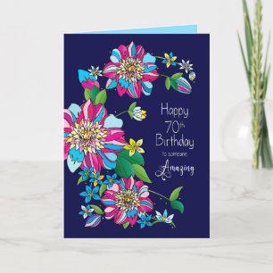 Birthday, 70th,  Bright Bold & Colorful Flowers Card