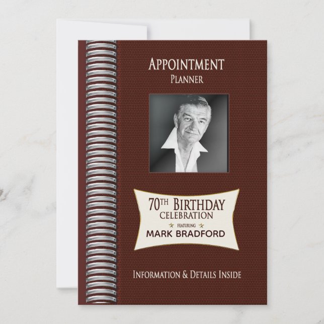BIRTHDAY 70th Invitation, Appointment Book , Photo Invitation (Front)