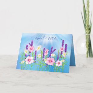 Birthday 70th Soft Delicate Flower Garden Blue Card